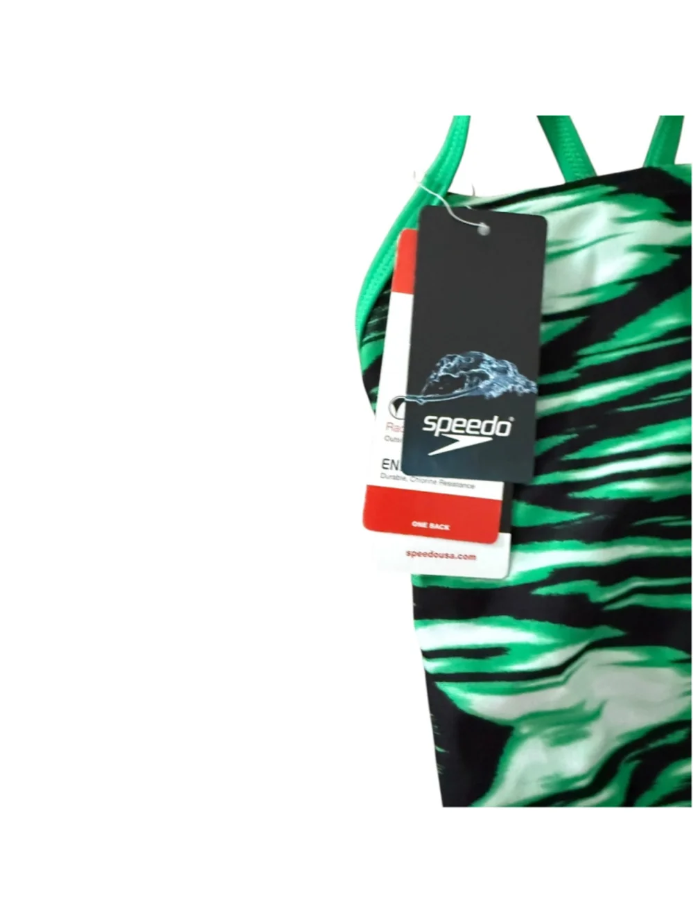 Speedo Endurance One Back Competition Swimsuit Green Black Print Size 8/34 NWT